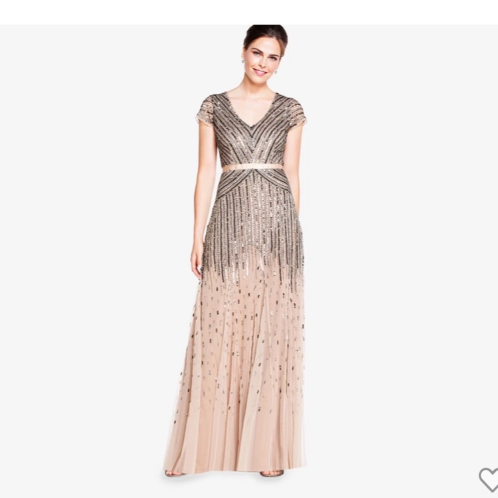 Adrianna Papell v-neck beaded bridesmaid gown